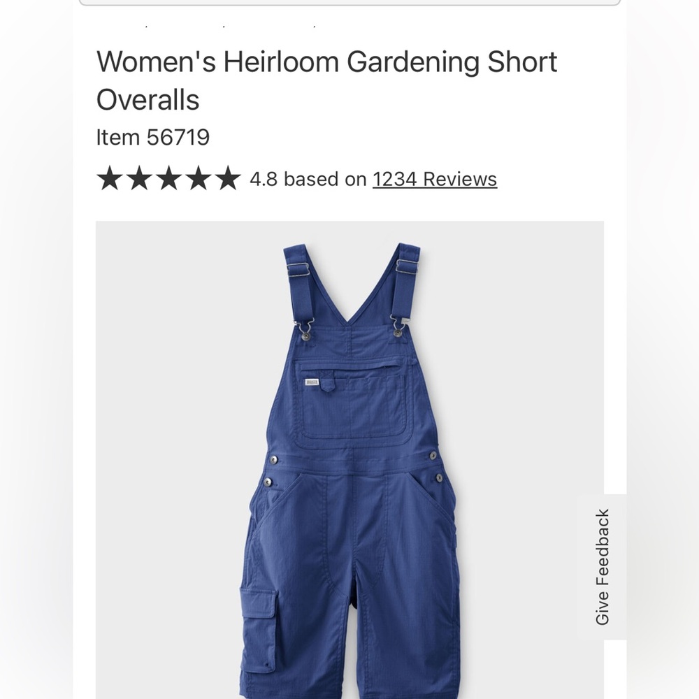 NWT Duluth Trading Co. Heirloom Gardening Short Overalls Blue